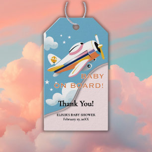 Étiquettes-cadeau Bébé à bord Baby shower d'avion d'aviation moderne