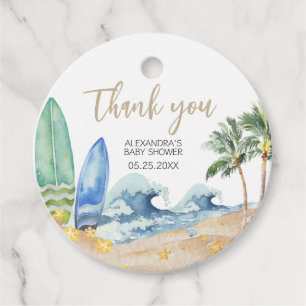Étiquettes Cadeau Bébé à bord Baby shower de plage rond