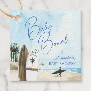 Étiquettes Cadeau Bébé à Bord Planche de Surf Plage Garçon Bleu Baby