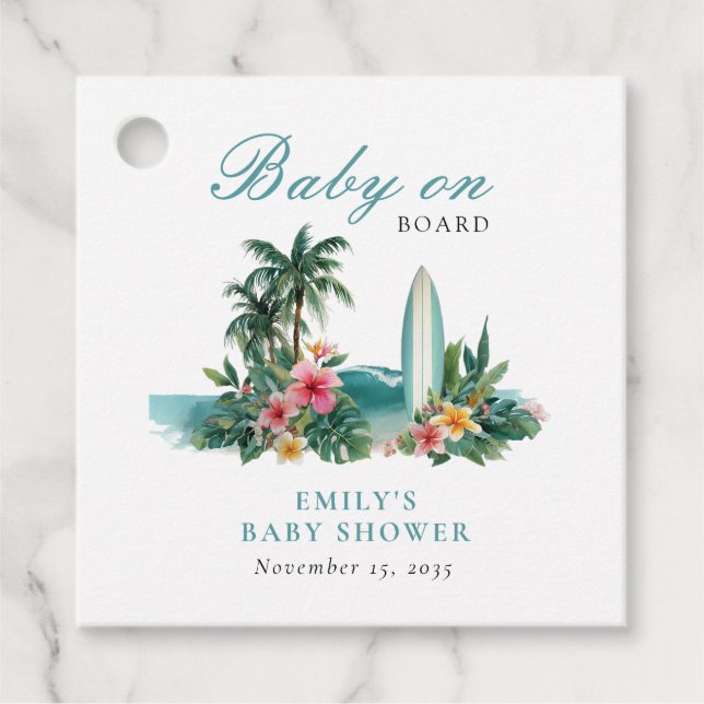 Étiquettes Cadeau Bébé À Bord Surf Beach Baby shower (Devant)