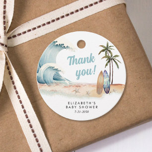 Étiquettes Cadeau Bébé à bord Surf Beach Baby shower Merci