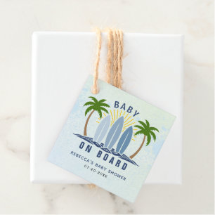 Étiquettes Cadeau Bébé à bord surf splash bleu bébé garçon douche