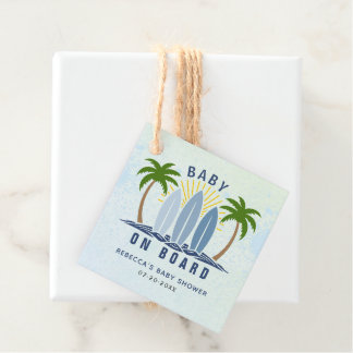 Étiquettes Cadeau Bébé à bord surf splash bleu bébé garçon douche