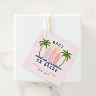 Étiquettes Cadeau Bébé à bord surf splash rose bébé douche