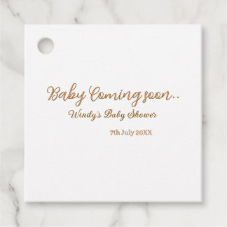 Étiquettes Cadeau Bébé à venir bientôt baby shower marron rose tenda