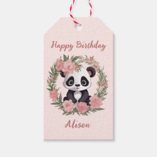Étiquettes-cadeau Bébé adorable Panda Ours avec fleurs