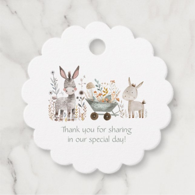 Étiquettes Cadeau Bébé Âne Baby Shower |  (Devant)