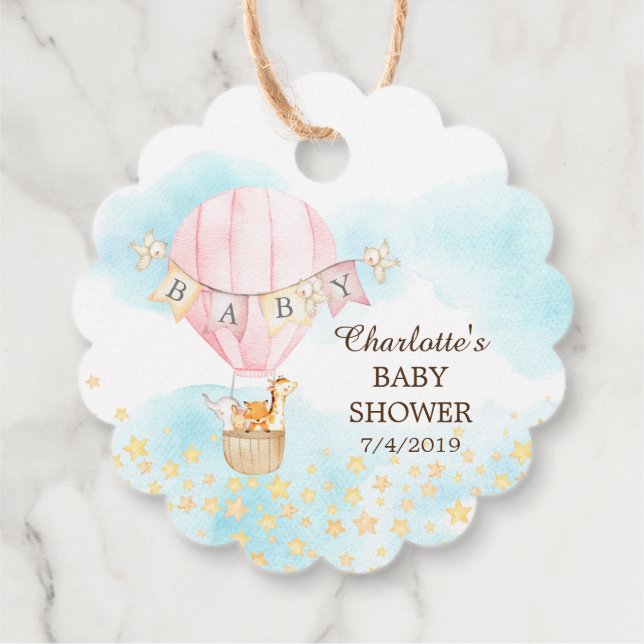 Étiquettes Cadeau Bébé Animaux Hot Air Balloon Ride Favoriser étique (Dos)