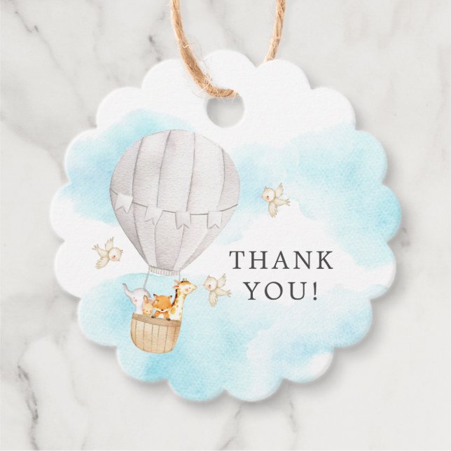 Étiquettes Cadeau Bébé Animaux Hot Air Balloon Ride Favoriser étique (Devant)