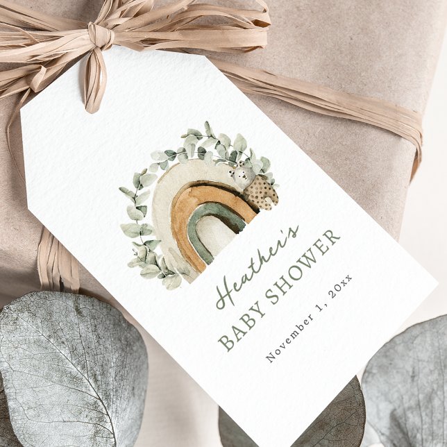 Étiquettes-cadeau Bébé Arc-en-ciel Bohème (Boho Watercolor Eucalyptus Rainbow Baby Shower Gift Tags by Painted Paperie
)
