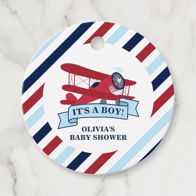 Étiquettes Cadeau Bébé avion rouge Shower (Devant)