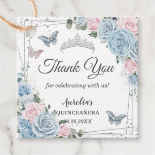 Étiquettes Cadeau Bébé bleu clair rose papillon floral Quinceañera