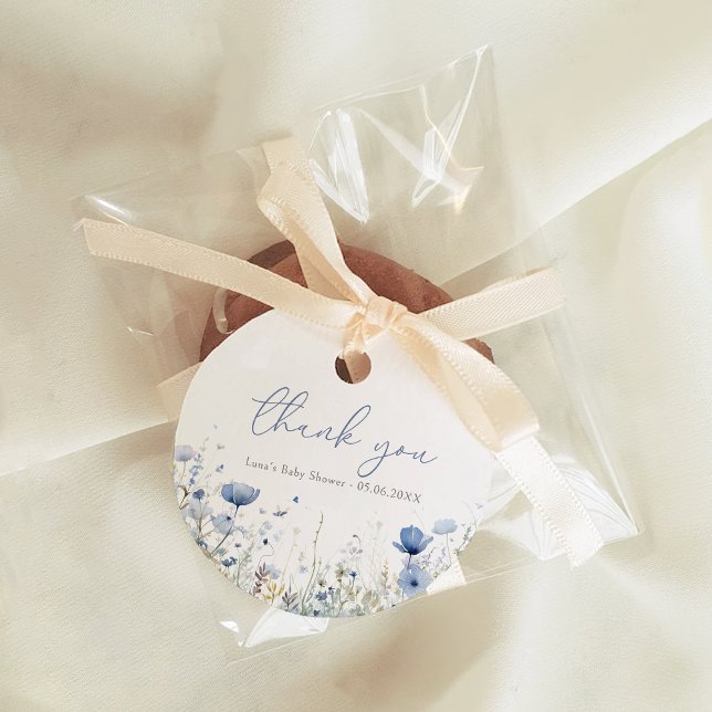 Étiquettes Cadeau Bébé Bleu En Fleur Baby shower Fleur sauvage Flora (Créateur téléchargé)