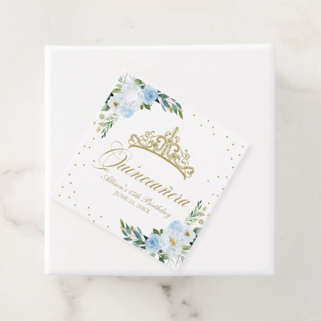 Étiquettes Cadeau Bébé bleu Floral Quinceanera (En situation)
