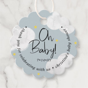 Étiquettes Cadeau Bébé bleu gris nuages Oh Baby Merci