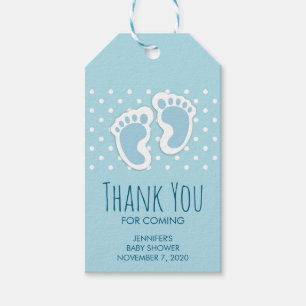 Étiquettes-cadeau Bébé bleu mou Pieds de garçon Illustration Merci