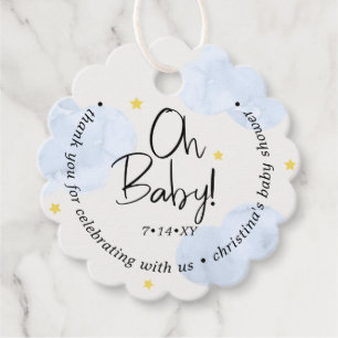 Étiquettes Cadeau Bébé bleu nuages Oh bébé Merci