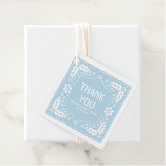 Étiquettes Cadeau Bébé bleu papel picado Merci bébé garçon douche