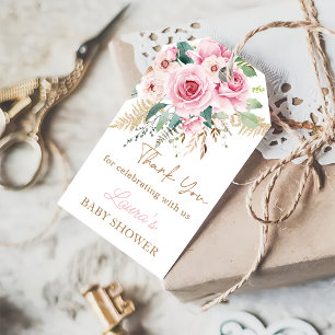 Étiquettes-cadeau Bébé Boho en Fleur Baby shower floral rose pâle