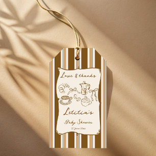 Étiquettes-cadeau Bébé brasse des rayures rétro café baby shower