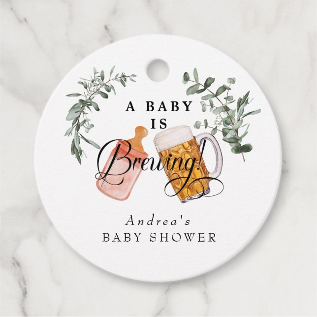 Étiquettes Cadeau Bébé brasser | Baby shower aquarelle (Devant)