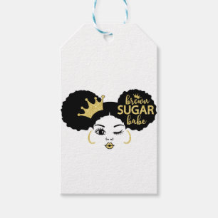 Étiquettes-cadeau Bébé Brown de sucre en noir et or