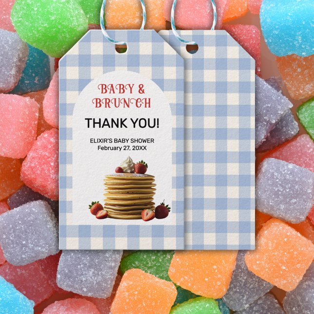 Étiquettes-cadeau Bébé & Brunch Baby shower de crêpes aux fraises bl (Créateur téléchargé)