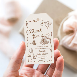 Étiquettes-cadeau Bébé café dessiné est en train de se préparer Baby