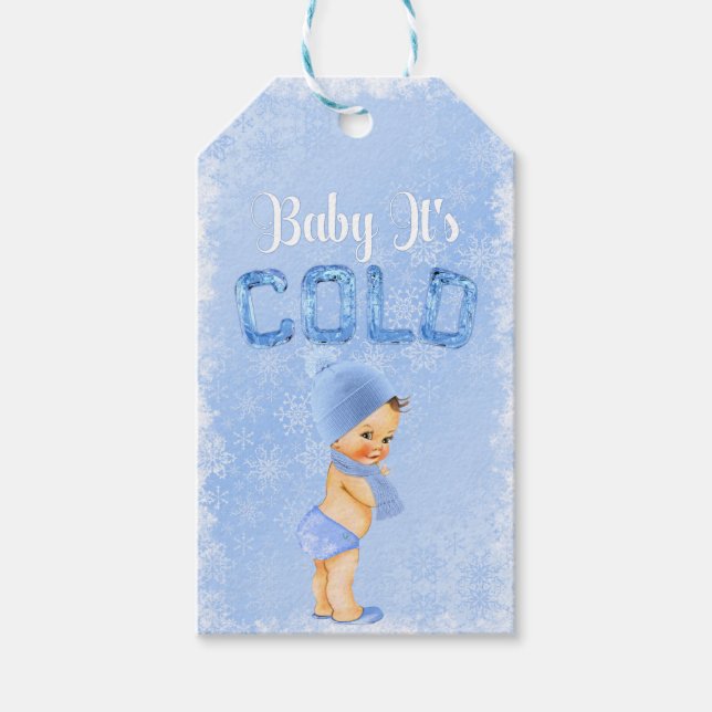 Étiquettes-cadeau Bébé C'est Froid Flocon De Neige Bleu Garçon Douch (Devant)