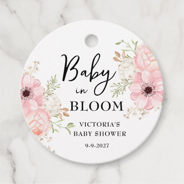 Étiquettes Cadeau Bébé dans le Baby shower en fleur (Devant)
