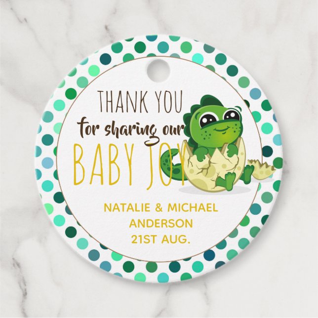 Étiquettes Cadeau Bébé Dinosaure Hatching Oeufs Garçons Filles Douch (Devant)