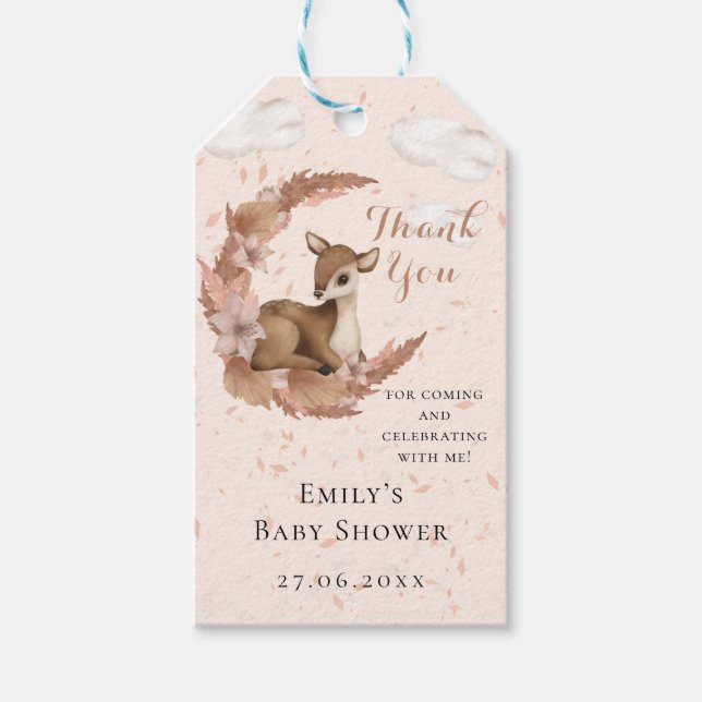 Étiquettes-cadeau Bébé doux Bambi Fleurs Lune Nuages Étoiles Favoris (Devant)