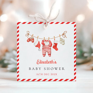 Étiquettes Cadeau Bébé du Père Noël rouge Baby Shower