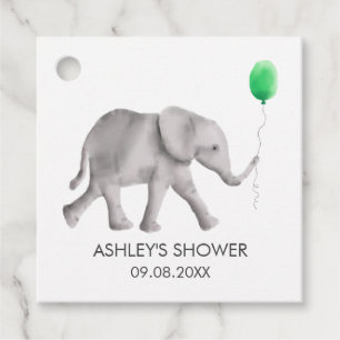 Étiquettes Cadeau Bébé Eléphant Baby shower Tags cadeaux, Vert & Gri