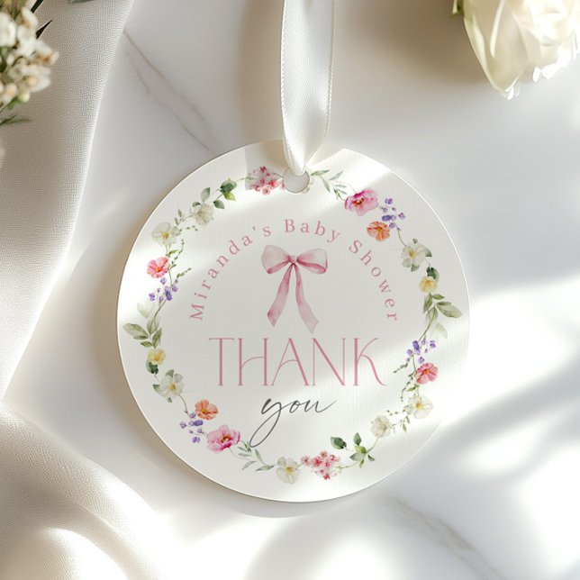Étiquettes Cadeau Bébé en Baby shower Merci rose en fleur (Créateur téléchargé)