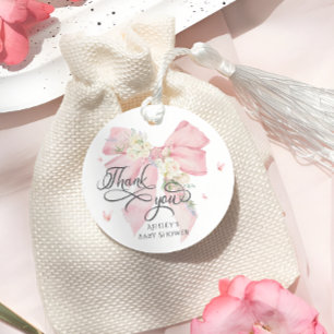 Étiquettes Cadeau Bébé en Baby shower Merci rose en fleur