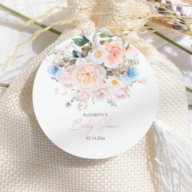 Étiquettes Cadeau Bébé En Fleur Baby shower rose Floral (Créateur téléchargé)