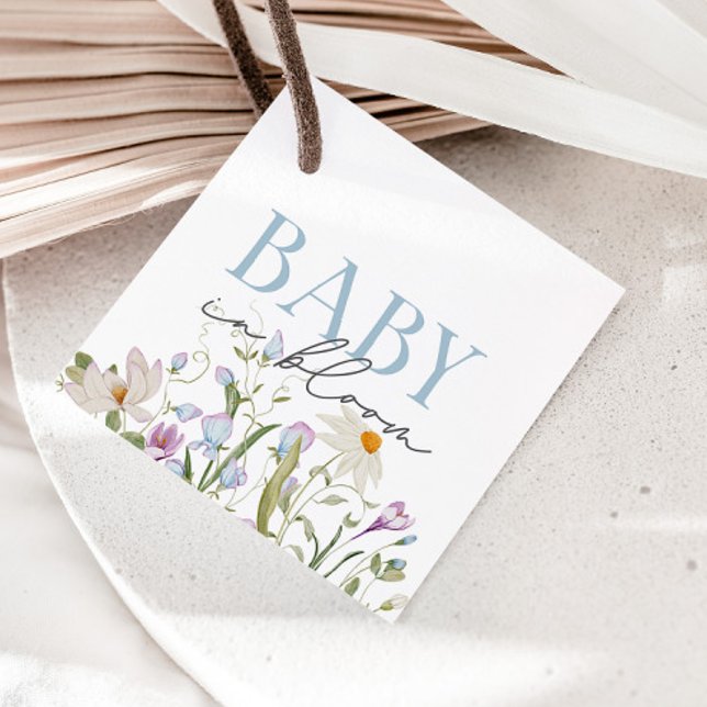 Étiquettes Cadeau Bébé en Fleur Bleu Printemps Floral (Créateur téléchargé)