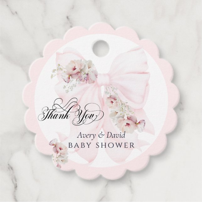 Étiquettes Cadeau Bébé en Fleur Bow Printemps Jardin Fille Baby show (Devant)