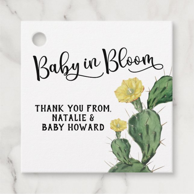 Étiquettes Cadeau Bébé En Fleur Douche Succulente Favor Balise (Devant)
