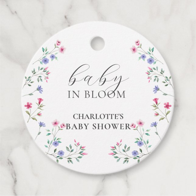 Étiquettes Cadeau Bébé en fleur | Élégant Baby shower Fleur sauvage (Devant)