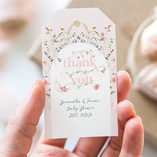 Étiquettes-cadeau Bébé en Fleur Fleur sauvage Fille Baby shower rose (Créateur téléchargé)