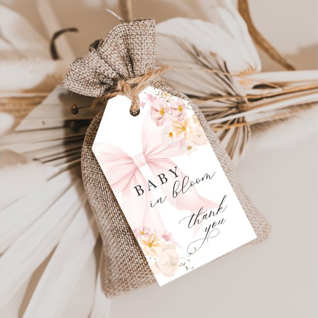 Étiquettes-cadeau Bébé En Fleur Pink Bow Baby shower Drapeau (Créateur téléchargé)
