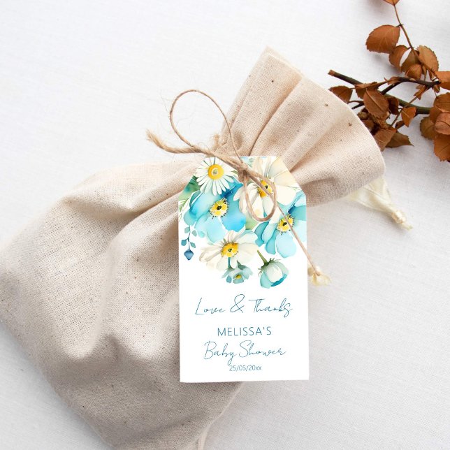Étiquettes-cadeau Bébé en fleur printemps baby shower d'été faveurs (Baby in bloom spring summer baby shower favors gift tags thank you favor tags wildflower daisy )