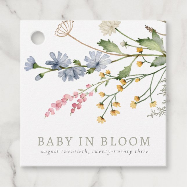 Étiquettes Cadeau Bébé en Fleur Printemps Fleur sauvage Floral Bouqu (Devant)