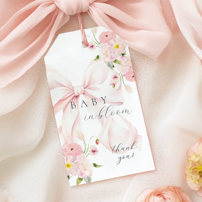 Étiquettes-cadeau Bébé en fleurs à ruban rose (Créateur téléchargé)