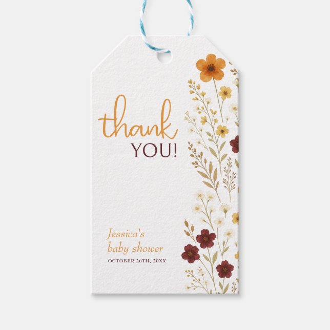 Étiquettes-cadeau Bébé en fleurs Baby shower Fleur sauvage d'automne (Devant)