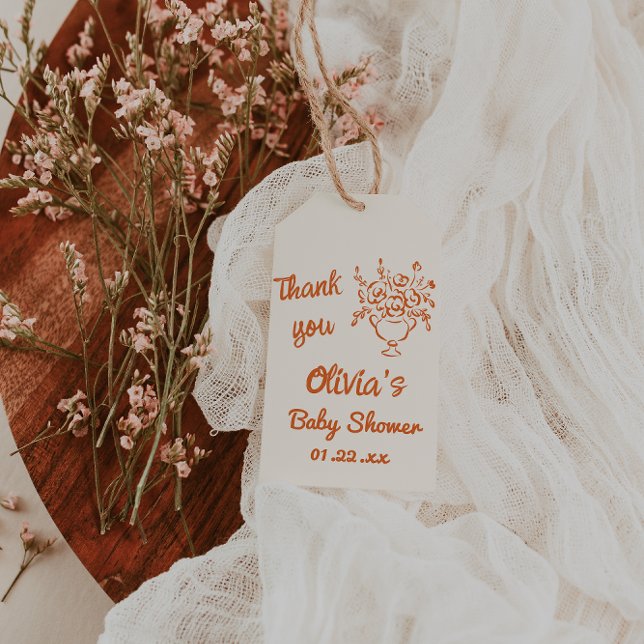 Étiquettes-cadeau Bébé en fleurs main tiré Baby shower floral (Créateur téléchargé)