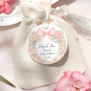 Étiquettes Cadeau Bébé en fleurs rose blush Merci