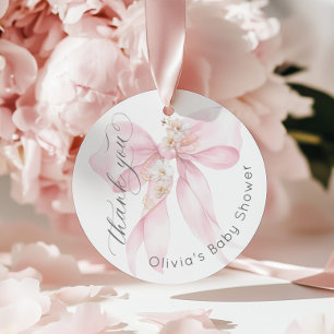 Étiquettes Cadeau Bébé en fleurs rose tendre Merci